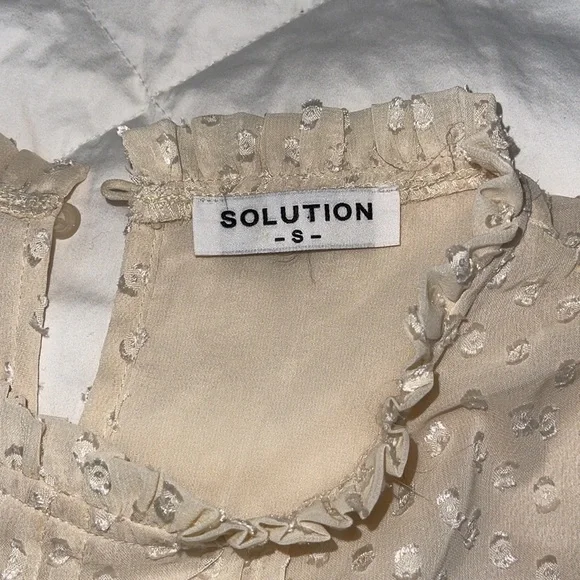 SOLUTION Cream off white Swiss Dot Babydoll Dress long sleeve ruffled edges Sz S - Picture 8 of 14
